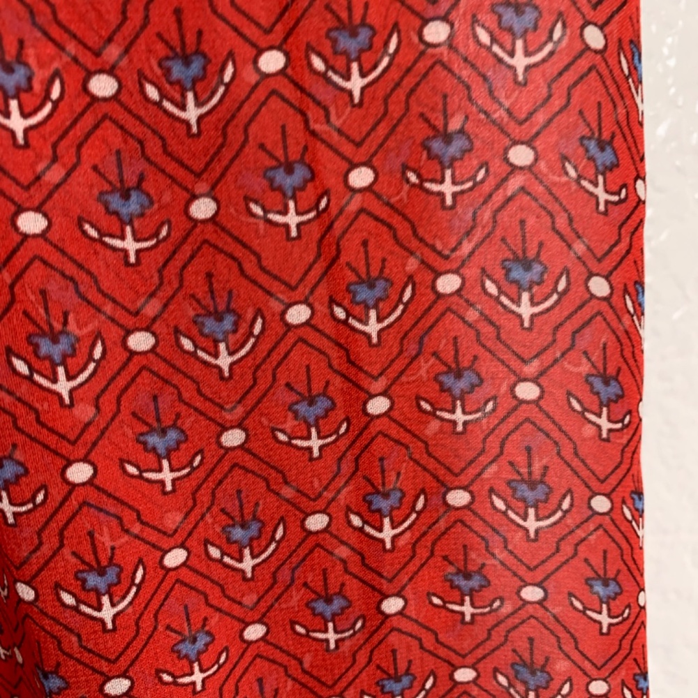 Ulla Johnson Silk Ruffle Top Blouse Womens Size 2 Red Floral Tassel Tie Sheer - Picture 12 of 14